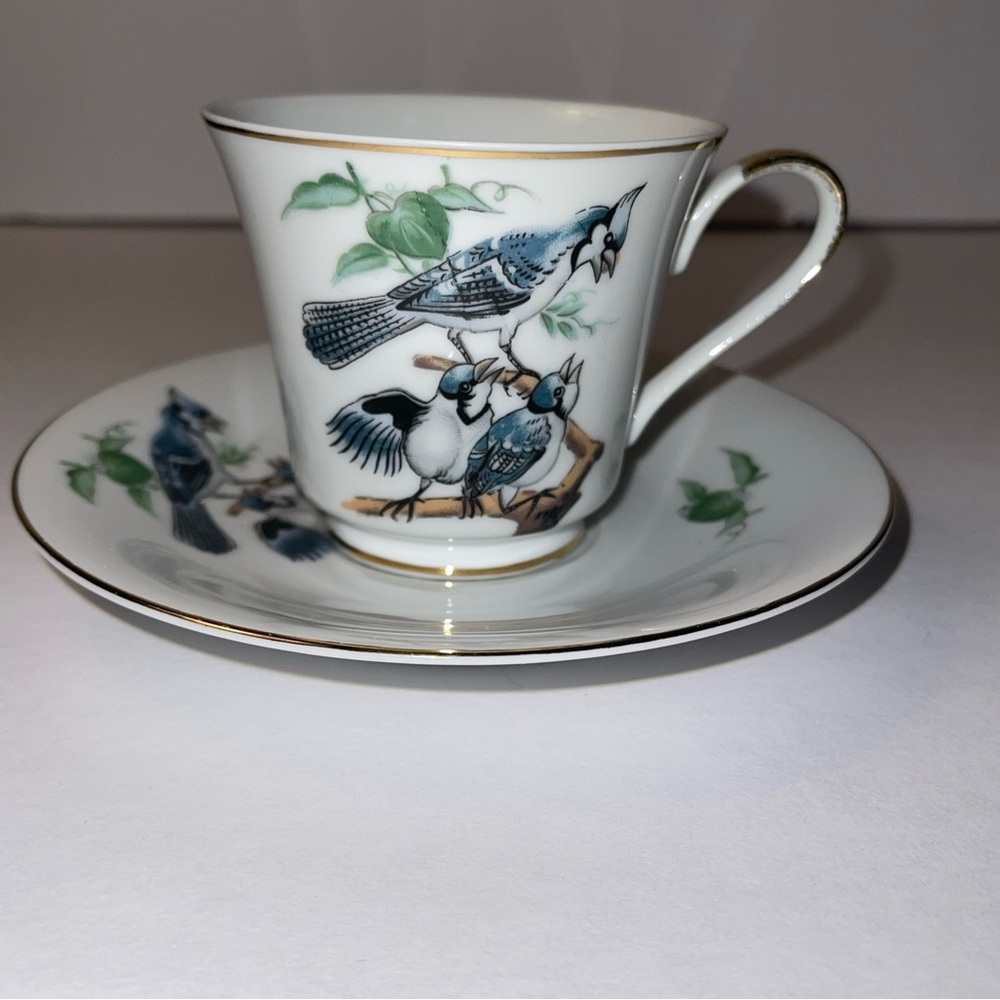 Inarco Bluejay Bird Tea Cup and Saucer with Gold Trim Made in Ja… Vintage